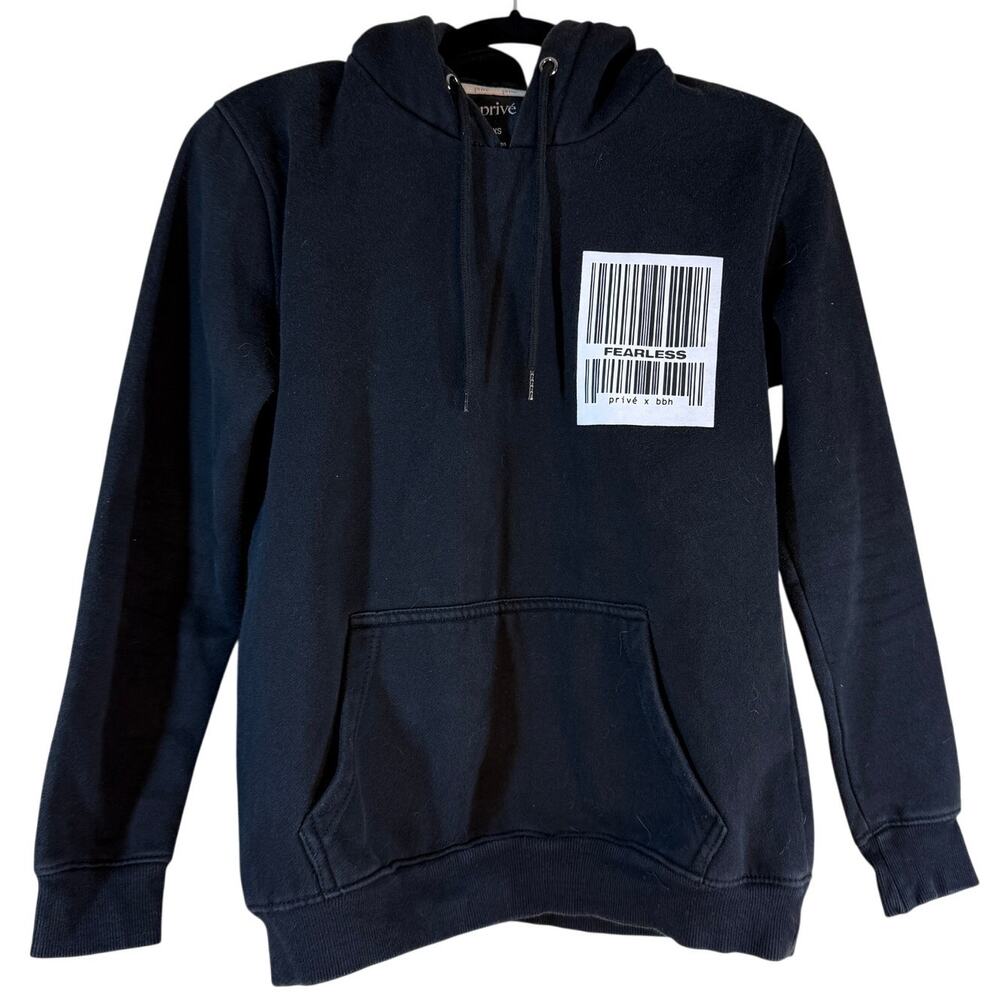Privé X BBH Fearless Alliance Barcode Hoodie Sweater Jumper Women XS Black KPOP